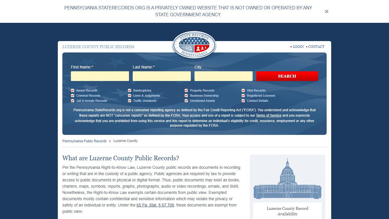Luzerne County Arrest, Court, and Public Records | StateRecords.org
